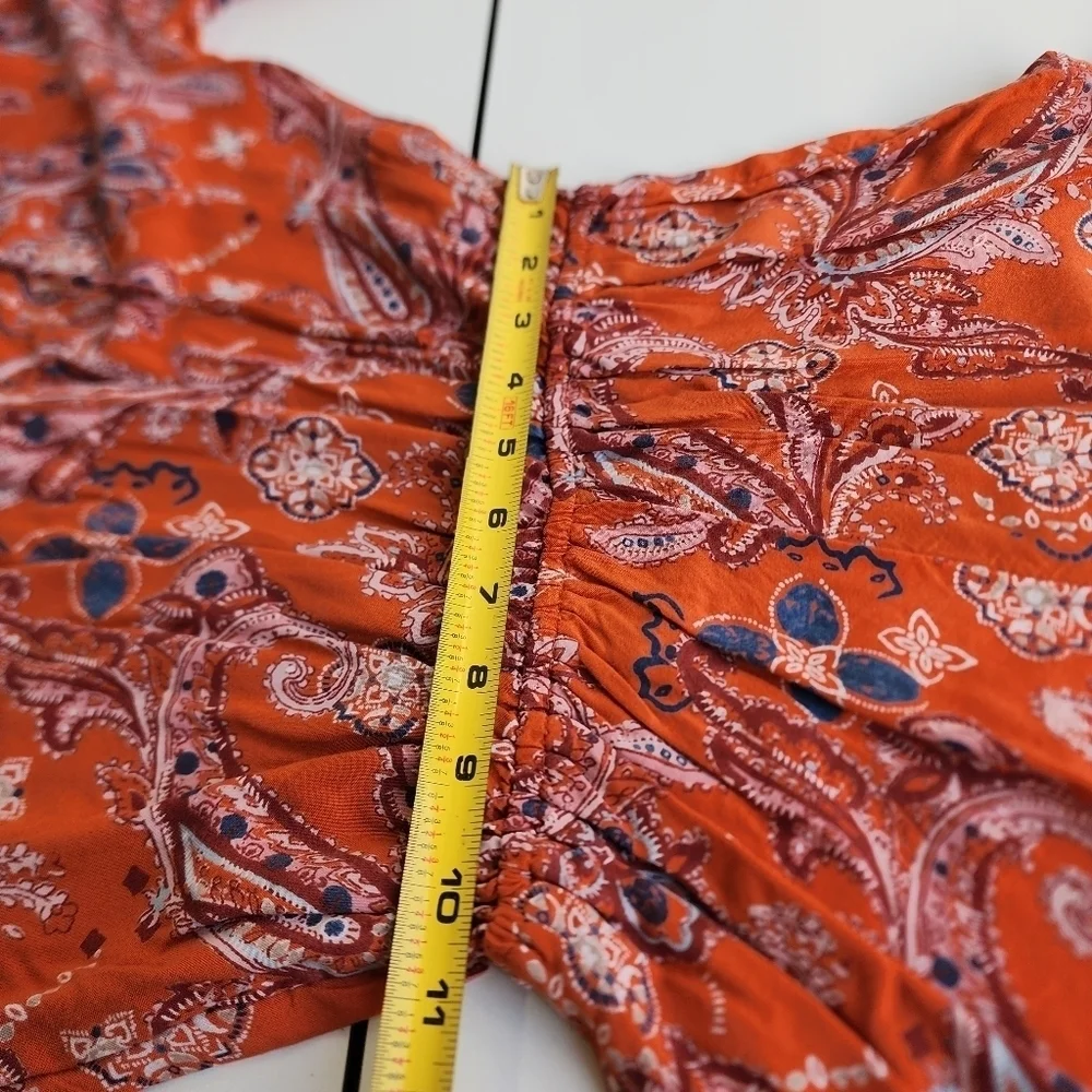 Abercrombie & Fitch Women's Paisley Romper Orange Long Sleeves Lace Up XS